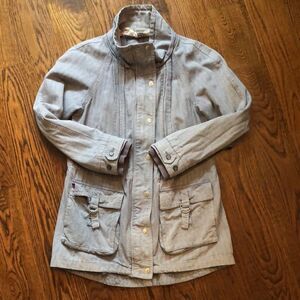FREE PEOPLE Women’s Denim Full Zip Button Down Large Pocket Jacket Size 12